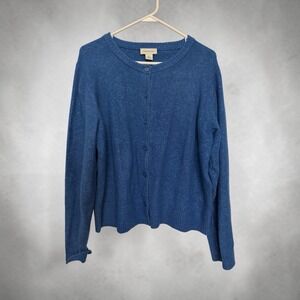 Calvin Klein Wool Blend Cardigan Sweater Women's XL Blue Crew Neck Button Up